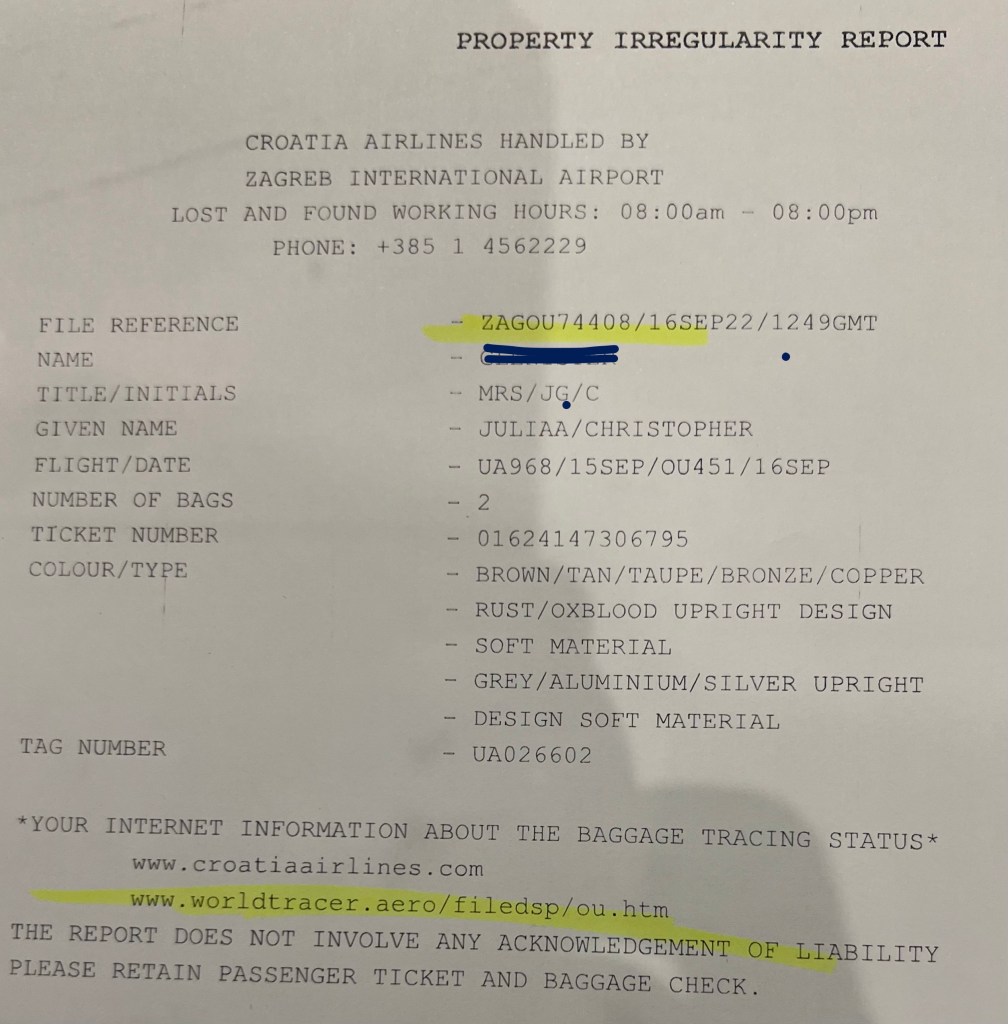 Lost luggage reports are called Property Irregularity Reports in Zagreb airport.