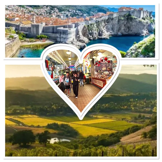 a collage of three photos of a city inside a heart