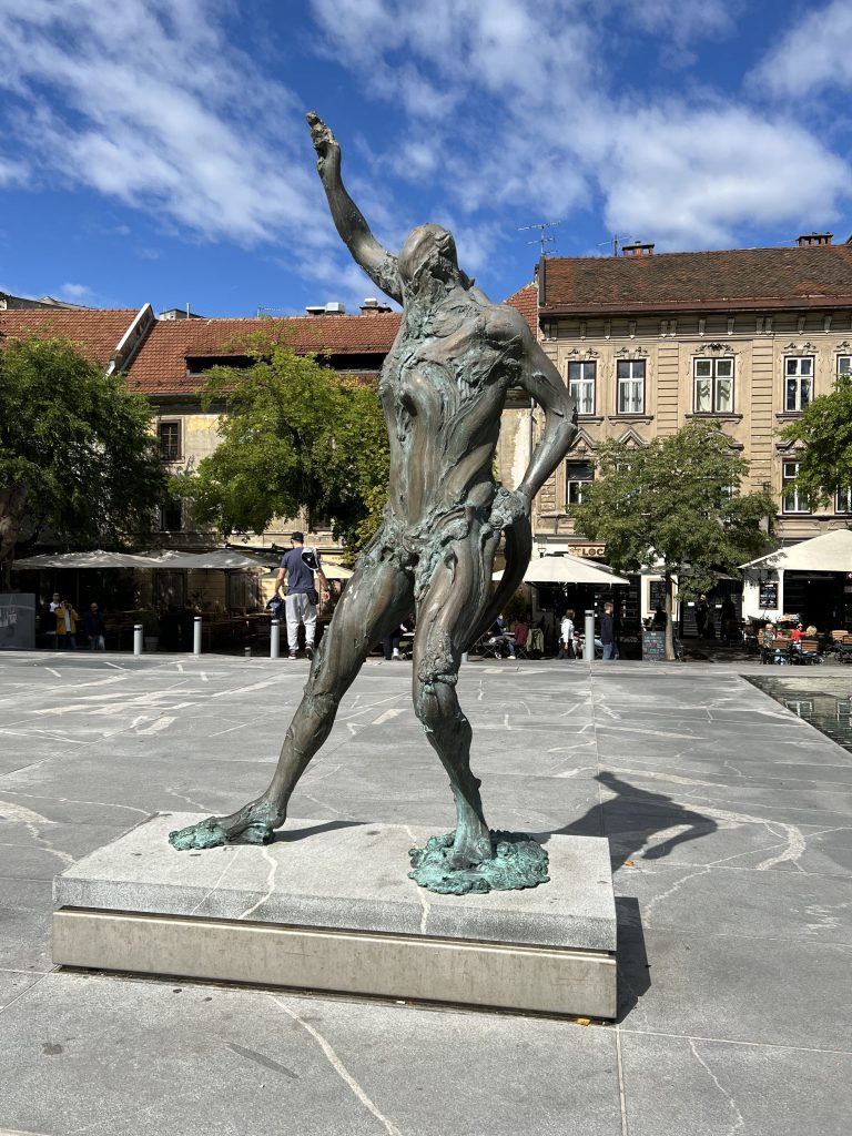 Satyr sculpture on Butchers' Bridge in Ljubljana, Slovenia, designed by local sculptor Jakov Brdar.