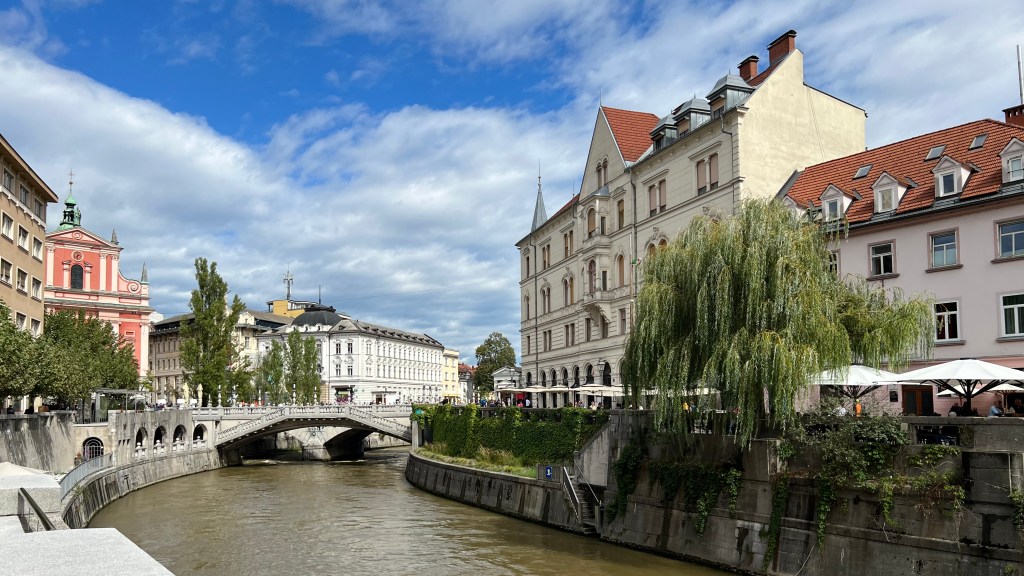 Picturesque Ljubljana in Slovenia has many interesting statues and beautiful bridges.