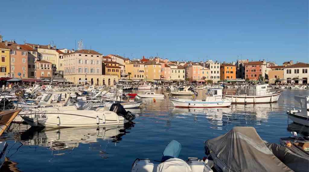 Harbor as seen from the Little Pier in Rovinj, Croatia.