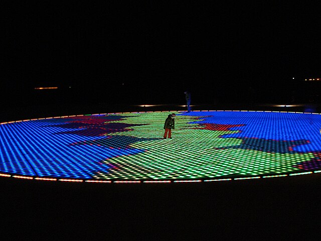 Zadar, Croatia's Monument to the Sun at night when it is lit up.